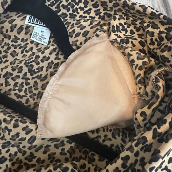 VTG 90s Silk Cheetah Dress 14 Short Sleeve Print Career Eclectic Artsy twee Midi - Picture 9 of 11